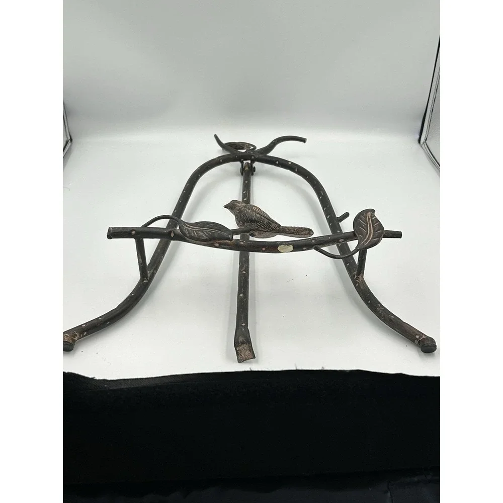 Metal Display Easel Stand, Bird & Leaf Design, Freestanding Decorative, Black